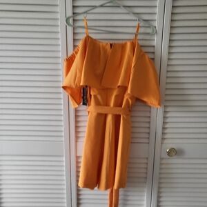 Express Vibrant Orange Off-Shoulder Jumpsuit